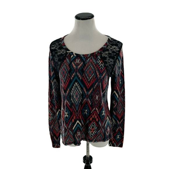 Maurices Top Womens Large Multicolor Aztec Print Floral Lace Long Sleeves Casual - Picture 1 of 10